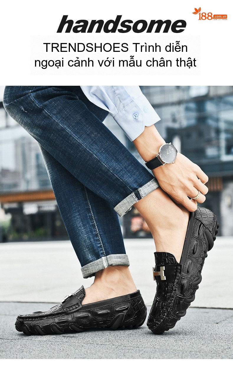Giày Lười Nam Da Bò Vân Cá Sấu Chiều Cao Đế Khoảng 2cm Màu Đen, Nâu chi tiết 13