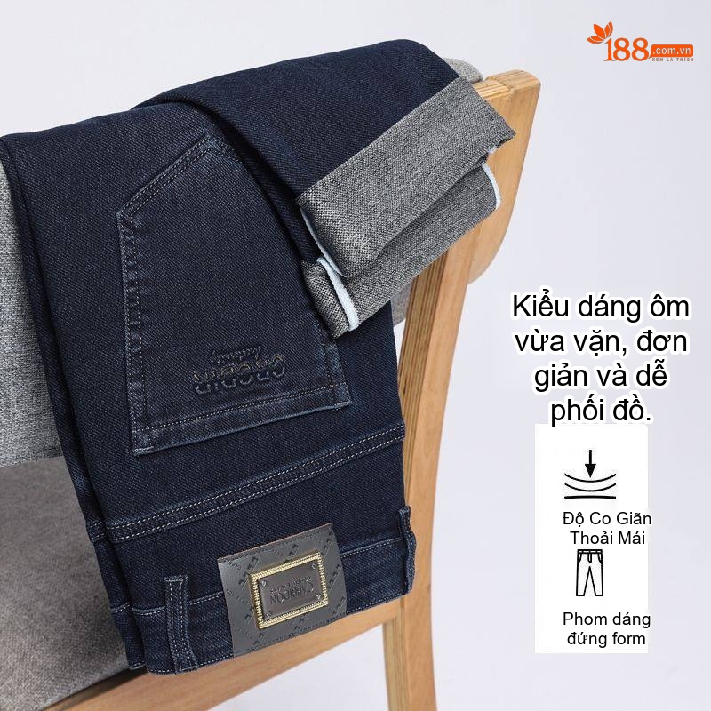 Quần Jean Nam Dáng Ôm Vừa Vặn Dài Phong Cách Trung Niên, Doanh Nhân, Thoải Mái, Co Giãn Màu Đen, Xanh Đậm