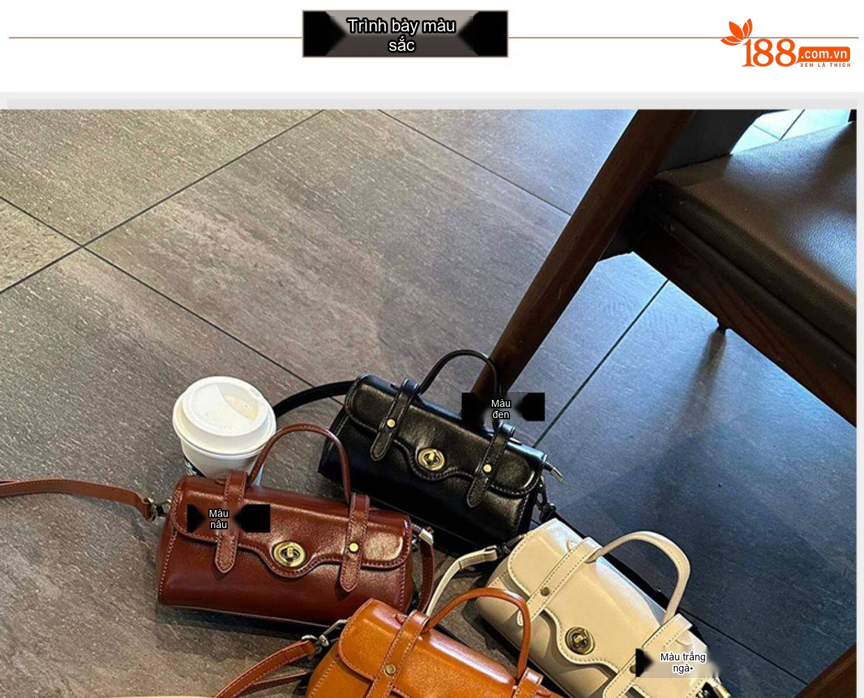 Túi Đeo Chéo Nữ Da Bò Mini Cầm Tay Retro Màu Nâu, Kem chi tiết 7