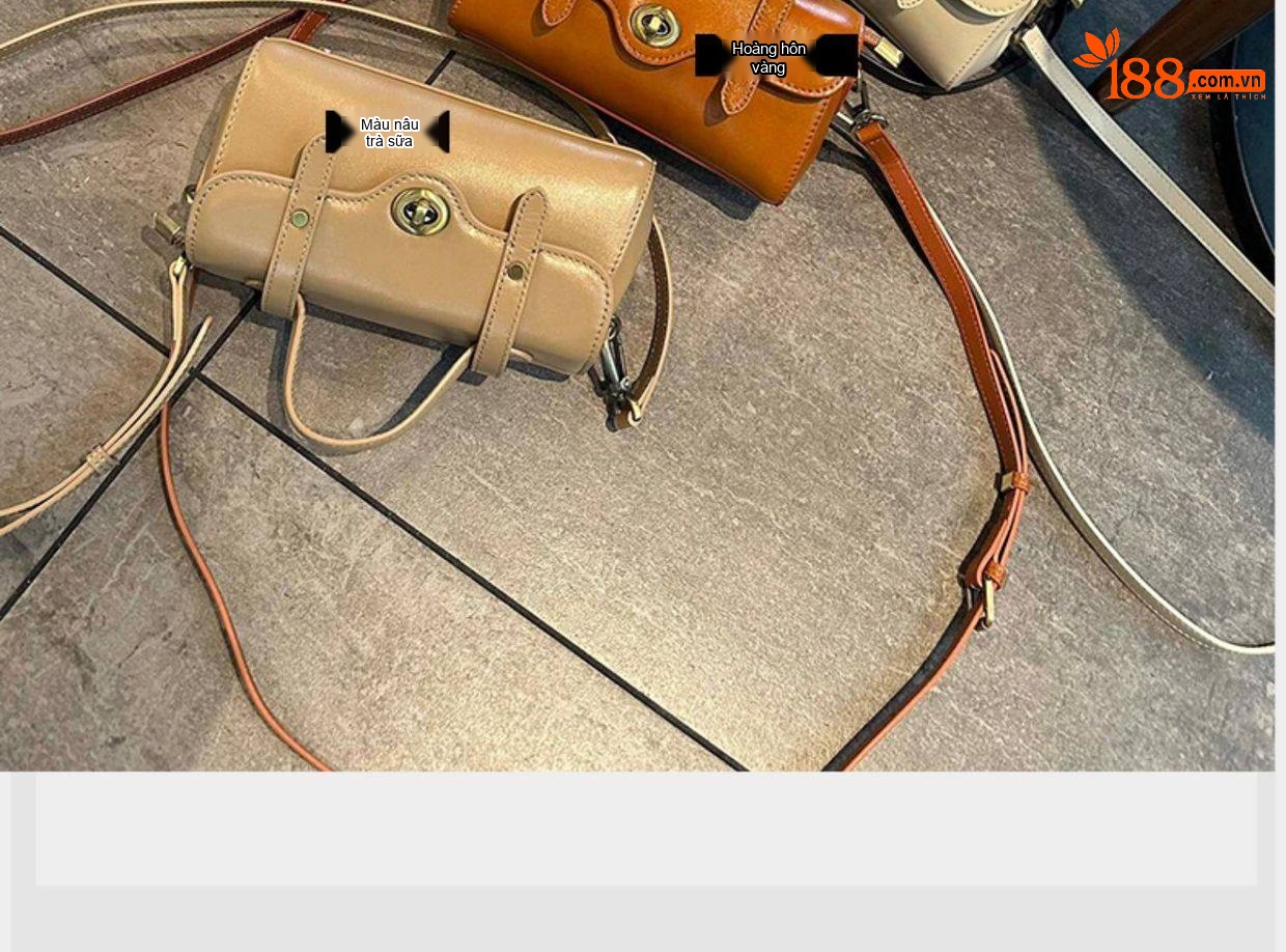Túi Đeo Chéo Nữ Da Bò Mini Cầm Tay Retro Màu Nâu, Kem chi tiết 8