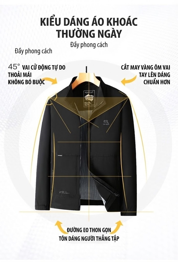 Áo Khoác Nam Dáng Công Sở Cổ Trụ Mỏng Nhẹ Màu Be, Đen chi tiết 6