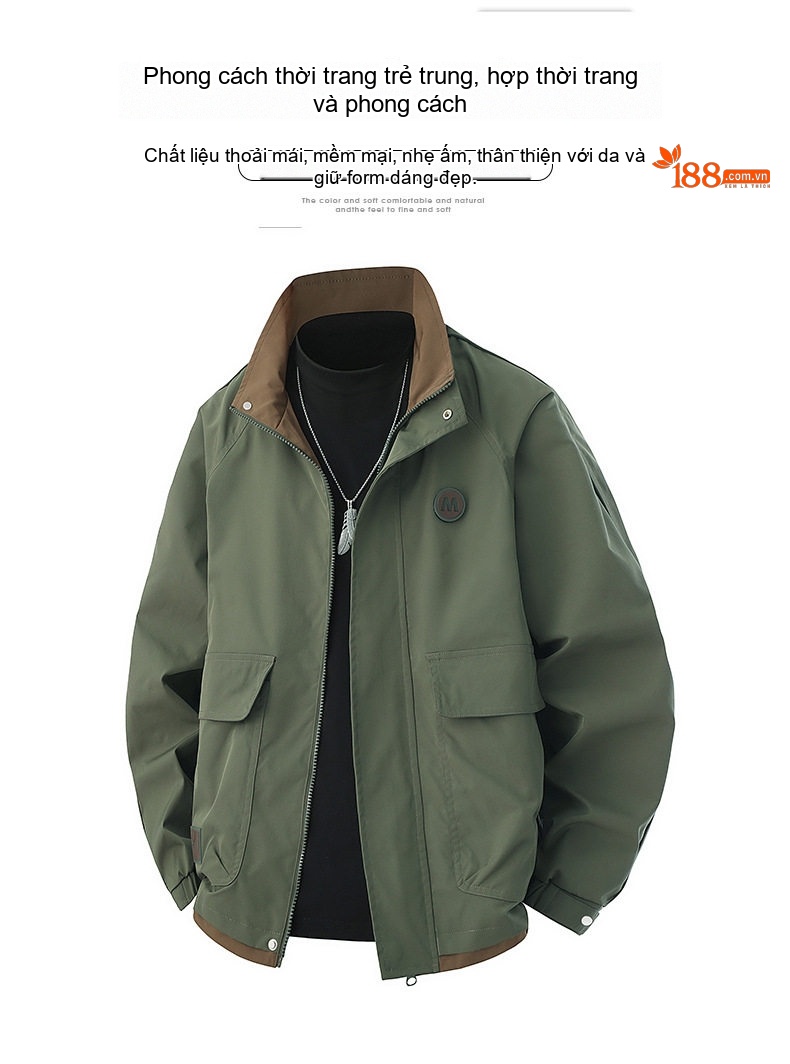 Áo Khoác Bomber Nam Cổ Trụ Phong Cách Công Sở Màu Be, Đen, Xanh chi tiết 3