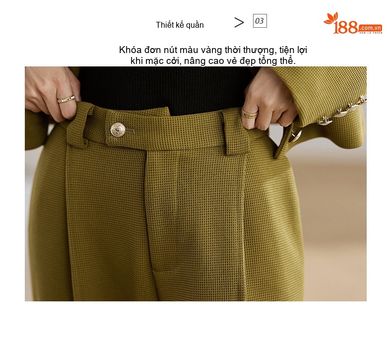 Bộ Vest Nữ Quần Ống Rộng Công Sở Thanh Lịch Màu Đen, Xanh Rêu, Nâu chi tiết 7