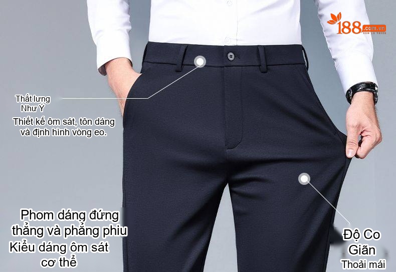 Quần Tây Nam Ống Đứng Dáng Ôm Vải Lông Cừu Dày Dặn Chống Nhăn Màu Đen chi tiết 10