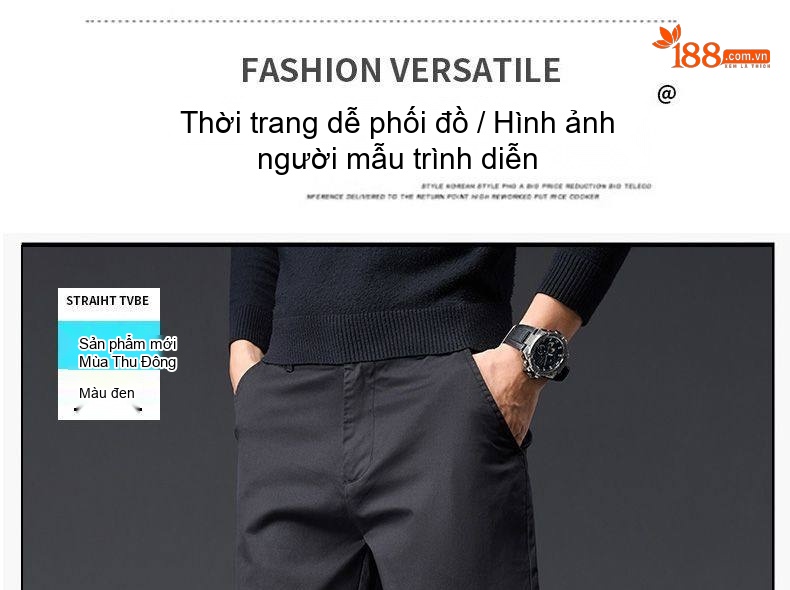Quần Dài Nam Cotton Dáng Suông Rộng Thoải Mái Màu Đen, Xám, Kem, Xanh Navy chi tiết 14