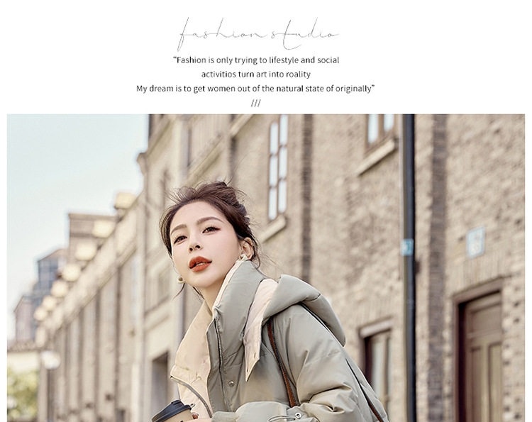 Áo Khoác Phao Nữ Dáng Dài Hàn Quốc Thiết Kế Ins Cotton Dày Dặn Màu Đen, Xám chi tiết 9