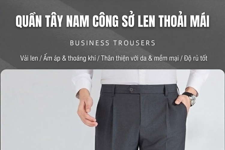 Quần Tây Âu Nam Ống Đứng Lưng Thun Co Giãn Chống Nhăn Màu Đen, Xám chi tiết 1
