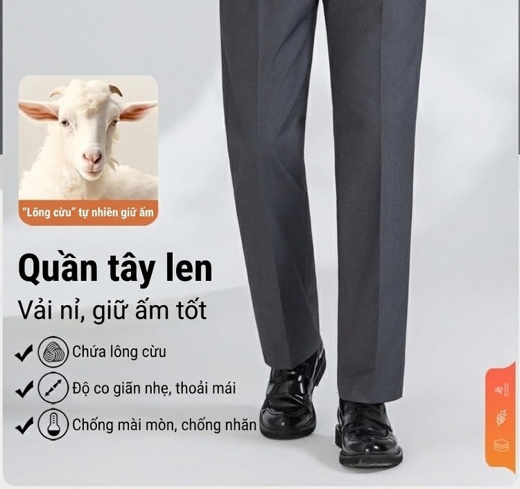 Quần Tây Âu Nam Ống Đứng Lưng Thun Co Giãn Chống Nhăn Màu Đen, Xám chi tiết 2