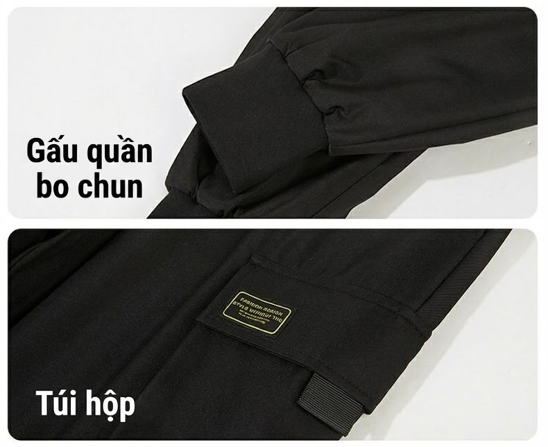 Quần Dài Thể Thao Ống Bo Nam Nữ Lót Lông Vũ Trắng Giữ Ấm Màu Đen chi tiết 14