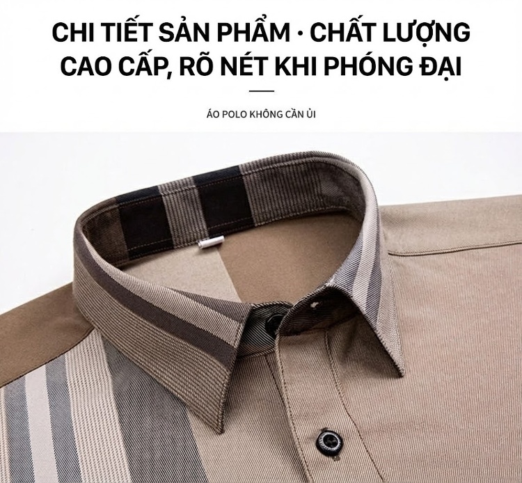 Áo Sơ Mi Dài Tay Nam Sợi Tre Họa Tiết Kẻ Caro Màu Xám, Nâu, Đen, Xanh Navy... chi tiết 14