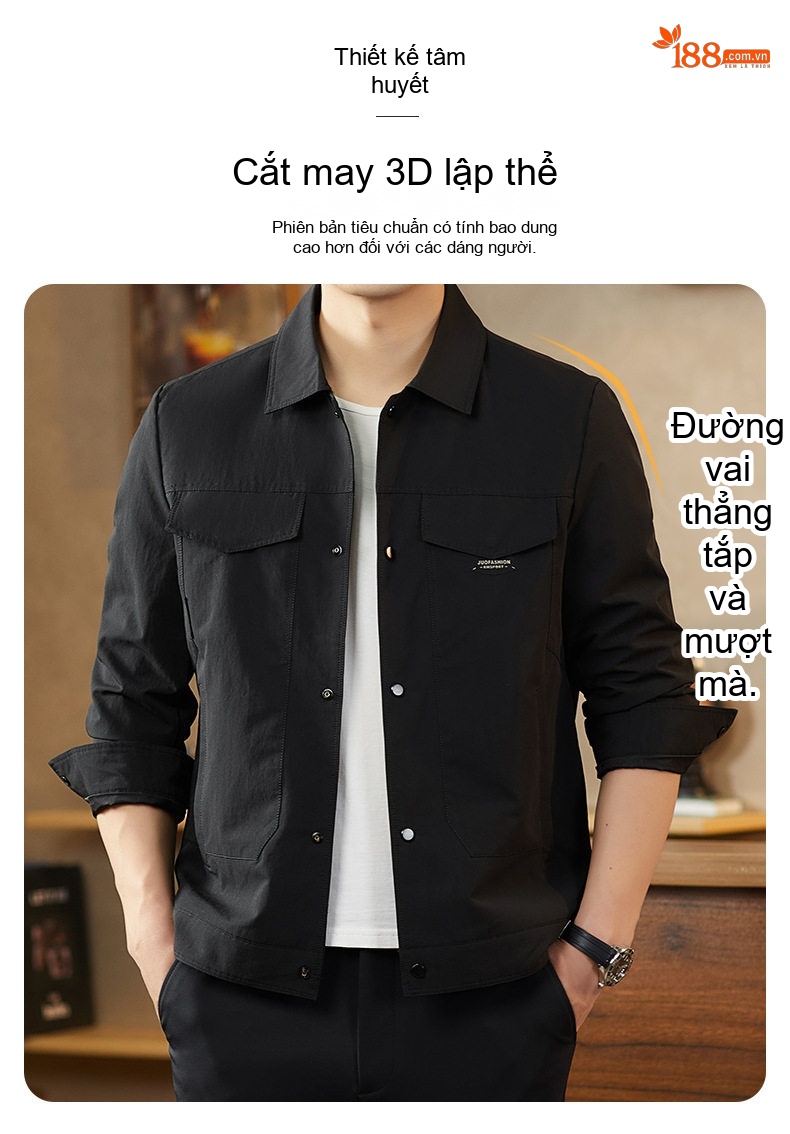 Áo Khoác Công Sở Nam Cổ chữ Vuông Phong Cách Casual Màu Đen, Xám chi tiết 6