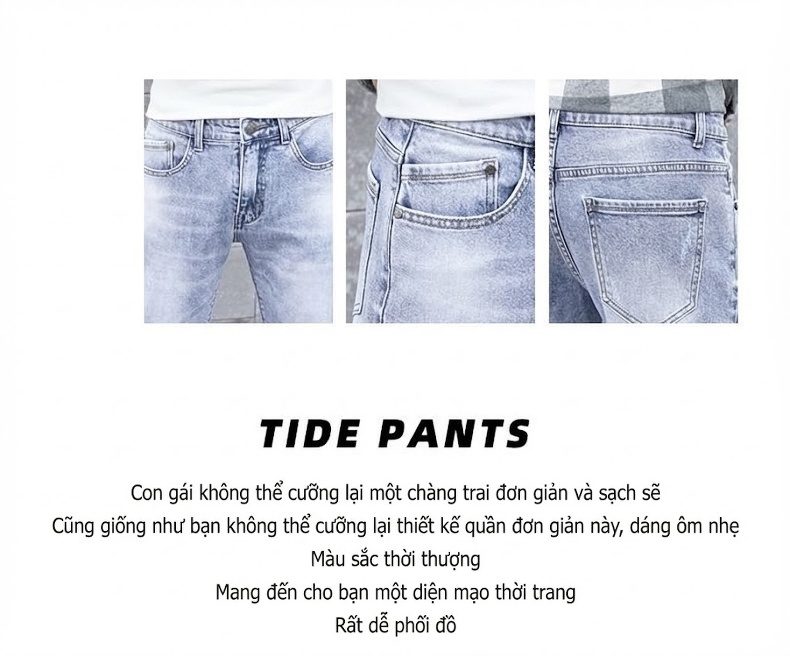 Quần Jean Nam Dáng Slim Fit Ống Lửng Phong Cách Casual Màu Xanh chi tiết 27