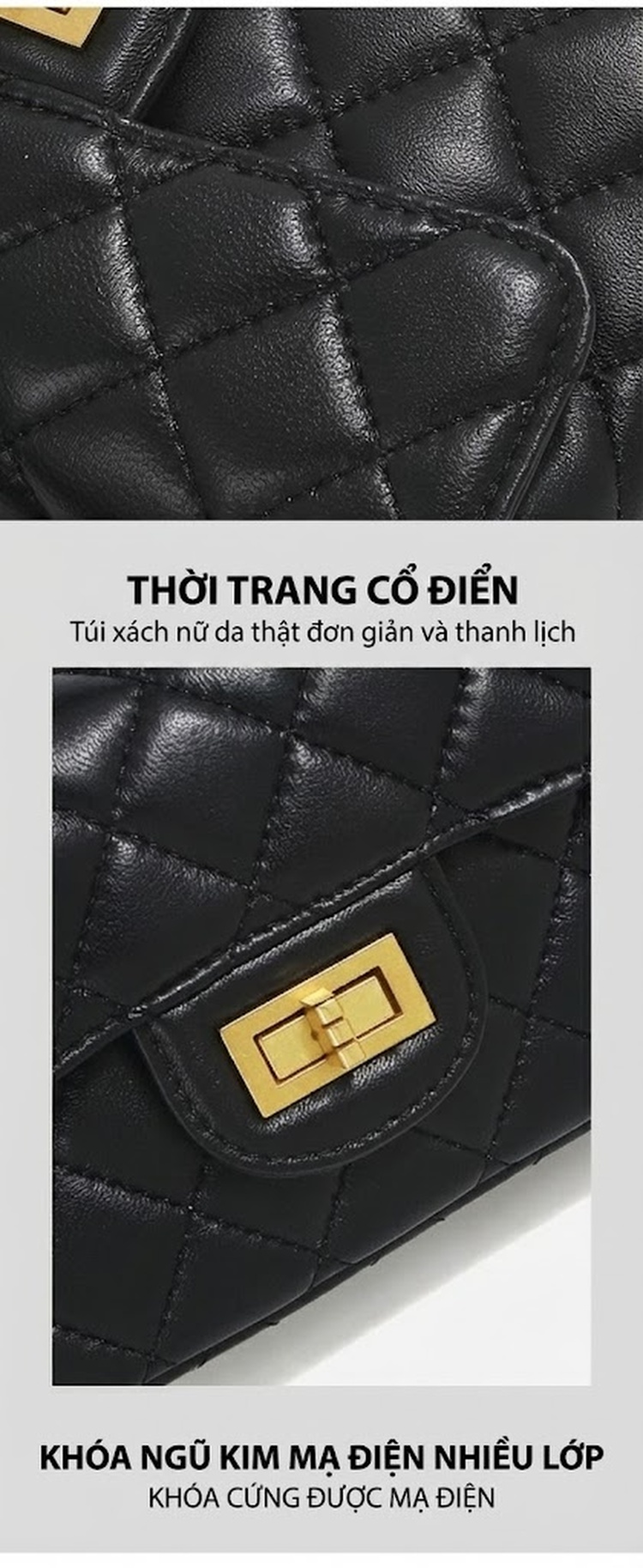 Túi Xách Nữ Họa Tiết Trám Da Bóng Dây Xích Đeo Vai, Đeo Chéo, Xách Tay Màu Đen chi tiết 4
