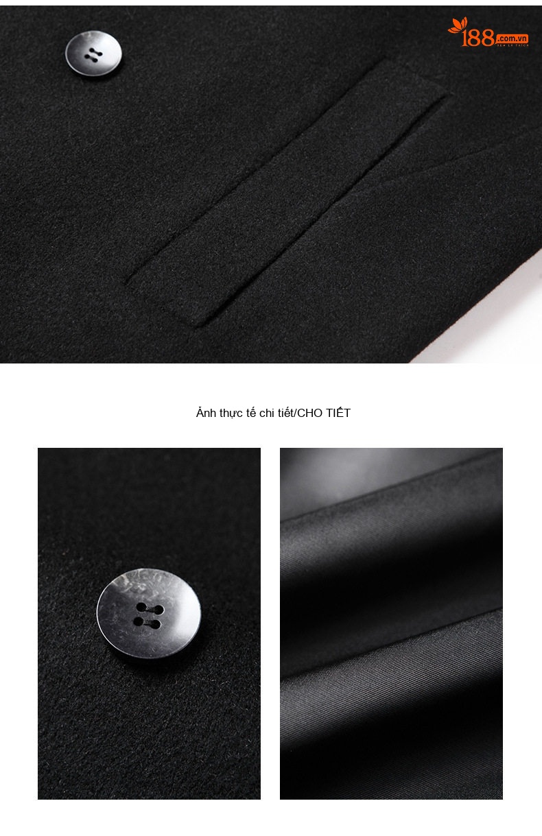 Áo Khoác Dạ Nam Dáng Dài Quá Gối Hai Mặt Cotton Màu Nâu, Xanh Navy, Đen chi tiết 10