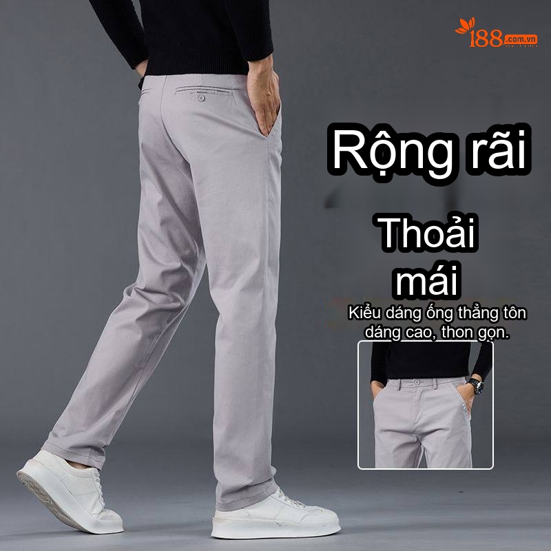Quần Dài Nam Cotton Ống Đứng Co Giãn Thoải Mái Phong Cách Công Sở Màu Đen, Xám, Nâu
