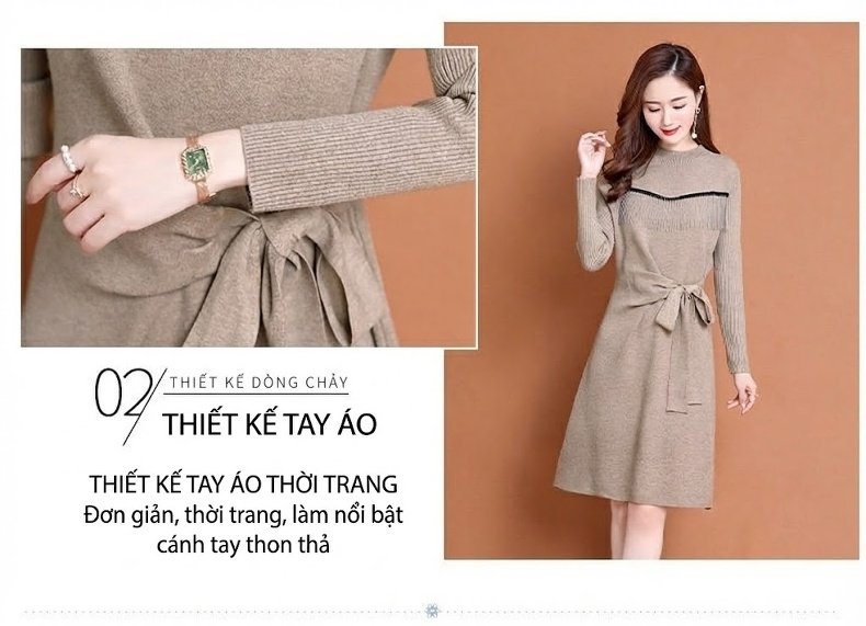 Váy Dệt Kim Nữ dáng chữ A Chiết Eo Thanh Lịch Màu Be, Đen, Xanh chi tiết 7