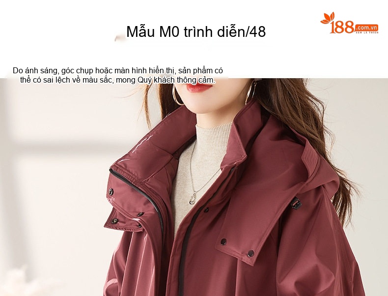 Áo Khoác Phao Nữ Ngắn Tay Dáng Nhỏ Gọn Trẻ Trung Ấm Áp Màu Đỏ Rượu Vang, Đen chi tiết 10