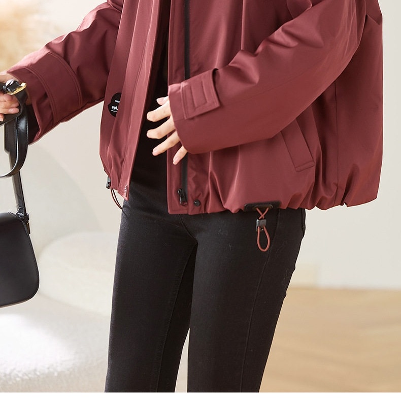 Áo Khoác Phao Nữ Ngắn Tay Dáng Nhỏ Gọn Trẻ Trung Ấm Áp Màu Đỏ Rượu Vang, Đen chi tiết 11