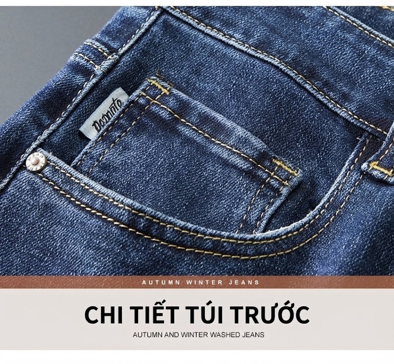 Quần Jean Dài Nam Ống Suông Phong Cách Hàn Quốc Co Giãn Thoải Mái Màu Xanh Dương, Đen chi tiết 24