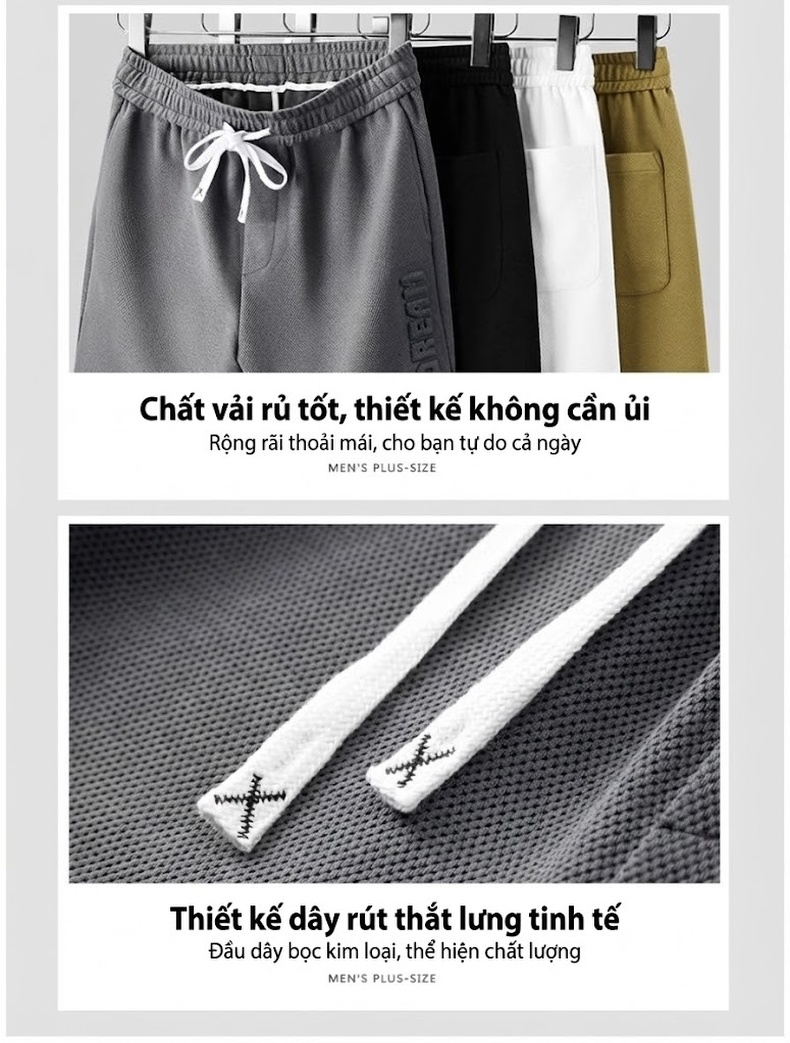 Quần Short Nam Cotton Dáng Rộng Lưng Thun Co Giãn Màu Đen, Trắng, Xám, Xanh Olive chi tiết 6