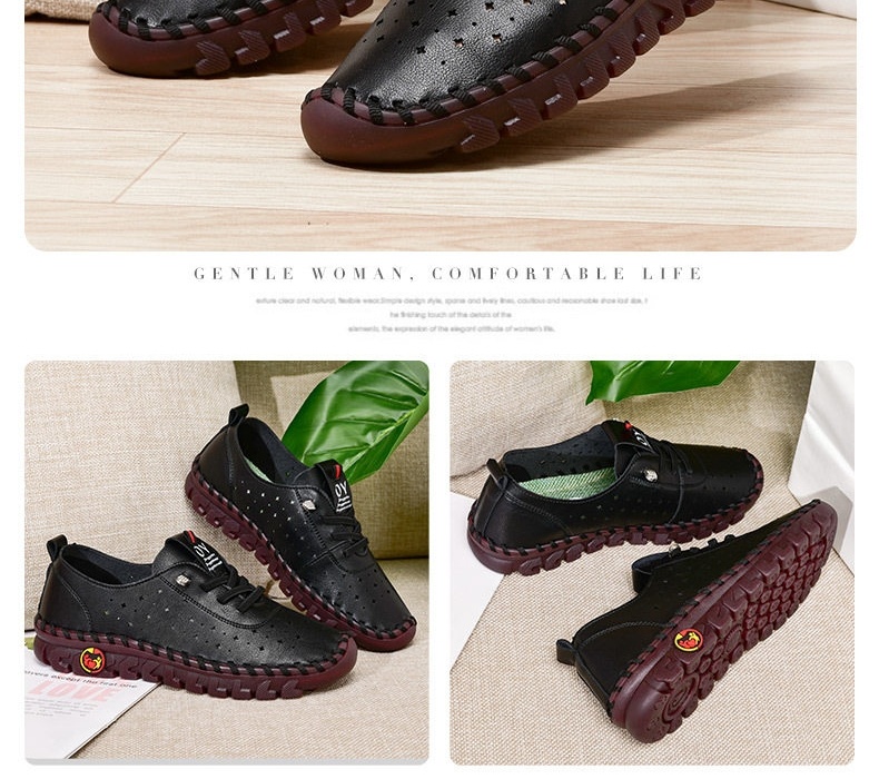 Giày Lười Mùa Hè Nữ Da Mềm Đục Lỗ Thoáng Khí Chiều Cao Đế Khoảng 3cm Màu Trắng, Đỏ, Đen, Nâu chi tiết 21