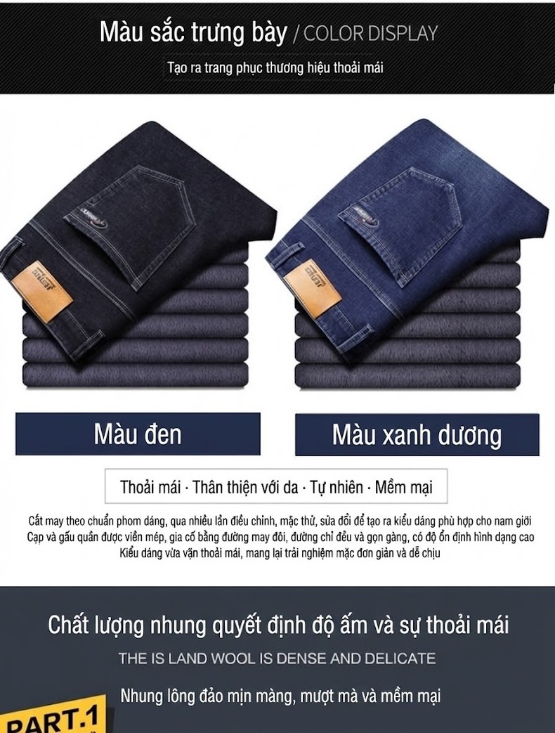 Quần Jean Nam Ống Đứng Co Giãn Lớn Dáng Rộng Thoải Mái Màu Xanh, Đen chi tiết 27