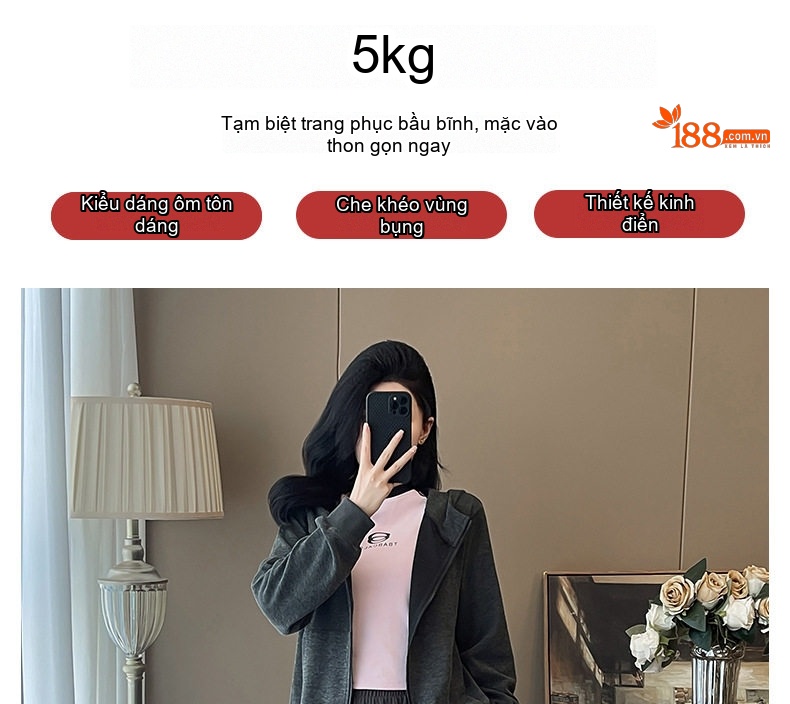 Bộ Đồ Thu Đông Nữ Áo Khoác Có Mũ Quần Ống Rộng Phong Cách Thể Thao Màu Xám chi tiết 7