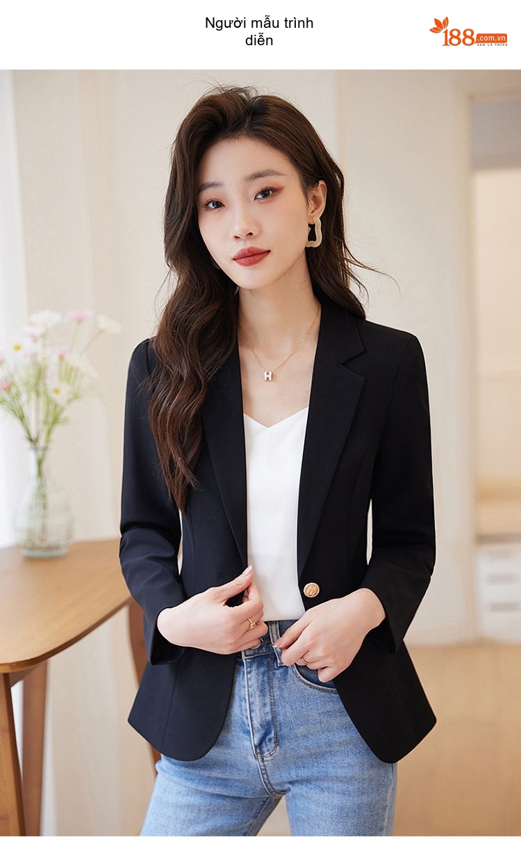 Áo Vest Blazer Nữ Ngắn Tay Lỡ Màu Trắng Kem, Đen, Kaki, Nâu Cà Phê chi tiết 12
