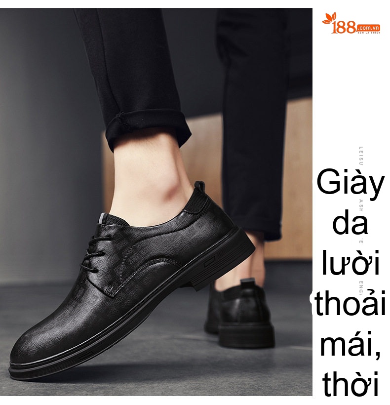 Giày Tây Buộc Dây Nam Da Thật Chiều Cao Đế Khoảng 3cm Màu Đen, Nâu chi tiết 10
