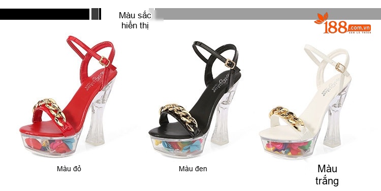 Giày Sandal Cao Gót Nữ Quai Ngang Da Bóng Gót Cao 10cm - 12cm Màu Đen, Đỏ, Trắng chi tiết 2