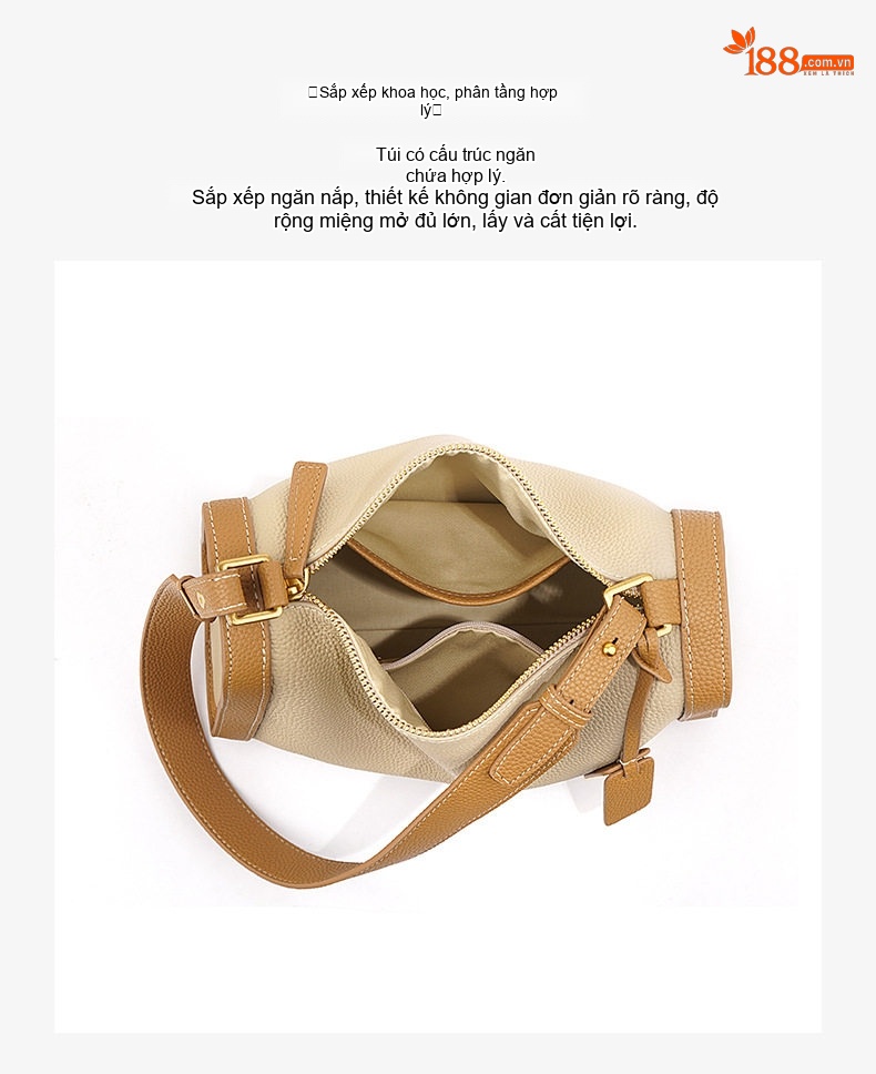 Túi Đeo Vai/Đeo Chéo Nữ Da Bò Cao Cấp Thiết Kế Pillow Bag Màu Trắng Ngà, Xanh Ngọc chi tiết 7