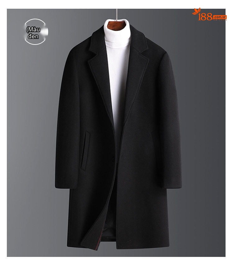 Áo Khoác Dạ Nam Dáng Dài Vừa Cổ chữ Vest Lót Lông Dày Dặn Màu Đen, Xanh Navy, Xám, Đỏ Rượu Vang chi tiết 8