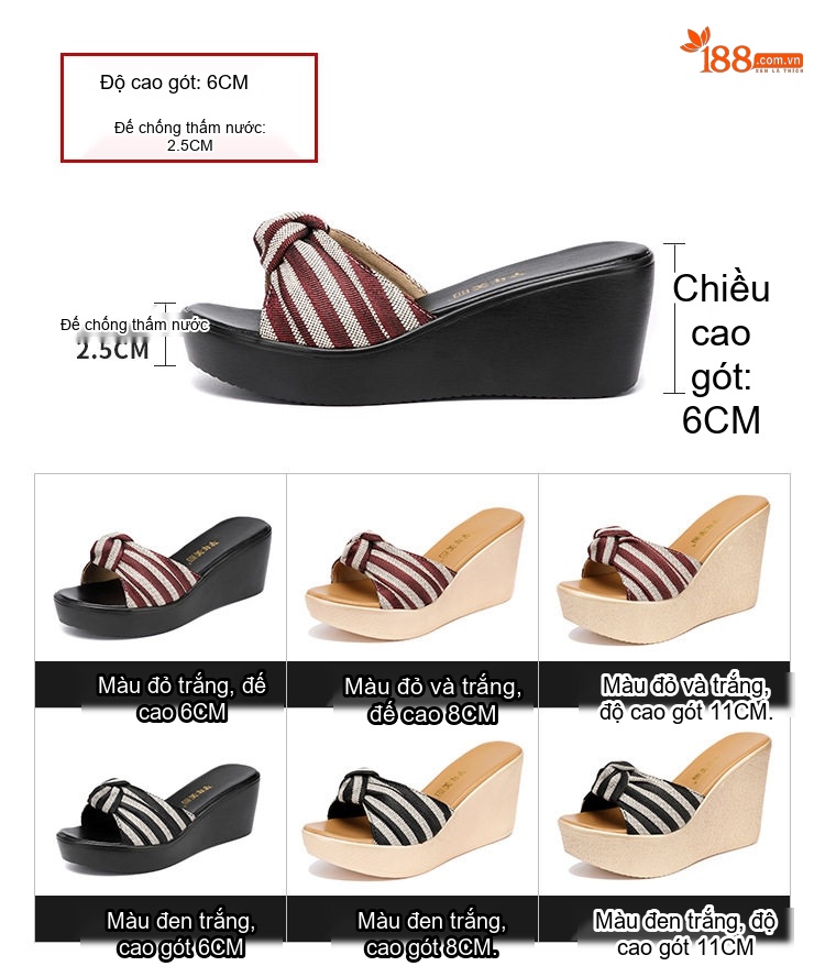 Dép Xuồng Nữ Quai Vải Mũi Hở Đế Bánh Mì Chiều Cao Đế Khoảng 6cm Màu Đen, Kem chi tiết 4