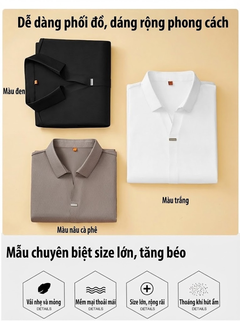 Áo Thun Cổ Bẻ Nam Tay Ngắn Form Rộng Thoáng Mát Màu Đen, Xám, Trắng chi tiết 4