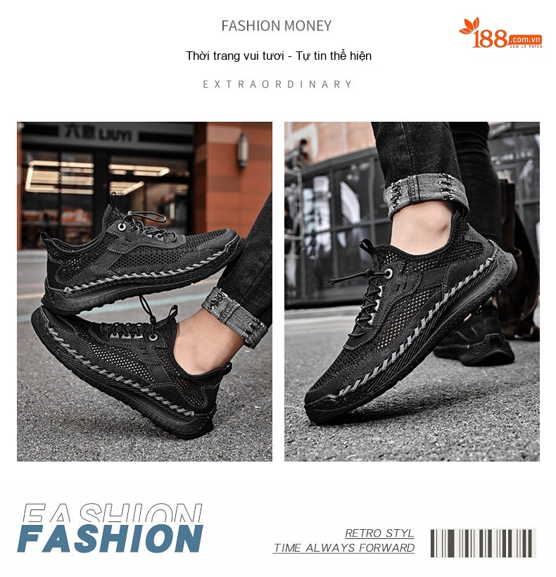 Giày Thể Thao Nam Da Bò Lưới Thoáng Khí Chiều Cao Đế Khoảng 3cm Màu Đen, Xám chi tiết 26