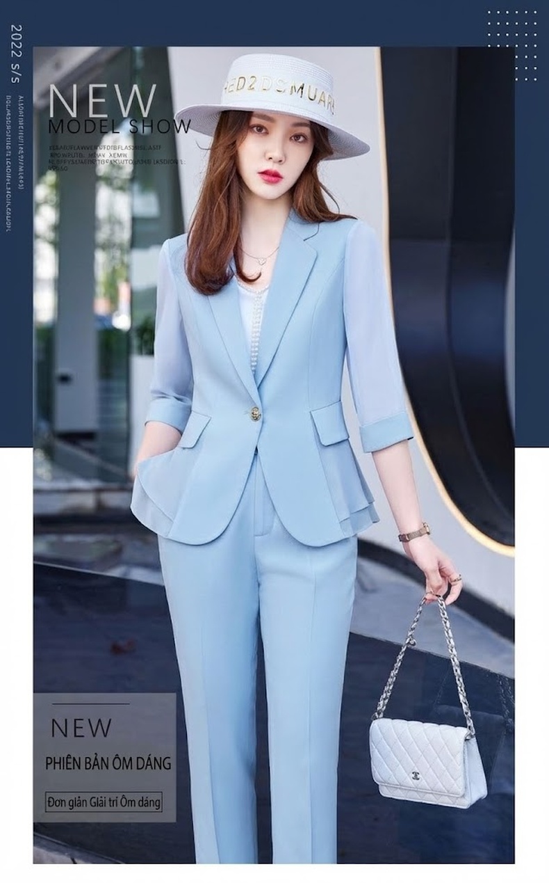 Bộ Vest Nữ Tay Lỡ Mỏng Nhẹ Phong Cách Thanh Lịch Màu Trắng, Xanh, Đen... chi tiết 1