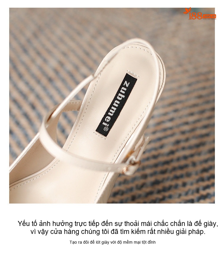 Giày Sandal Cao Gót Nữ Da Bóng Mũi Vuông Quai Hậu Gót Vuông Gót Cao 7cm - 8cm Màu Trắng, Hồng Kem chi tiết 4