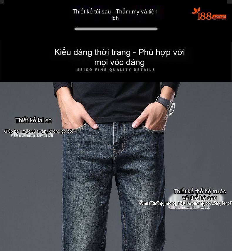 Quần Jean Dài Nam Ống Rộng Màu Xanh Lam Nhạt chi tiết 4