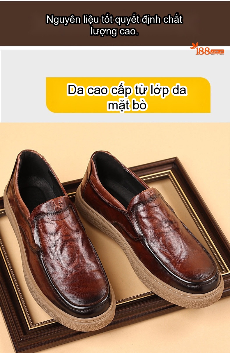 Giày Lười Nam Da Bò Mềm Chiều Cao Đế Khoảng 3cm Màu Đen, Nâu chi tiết 3