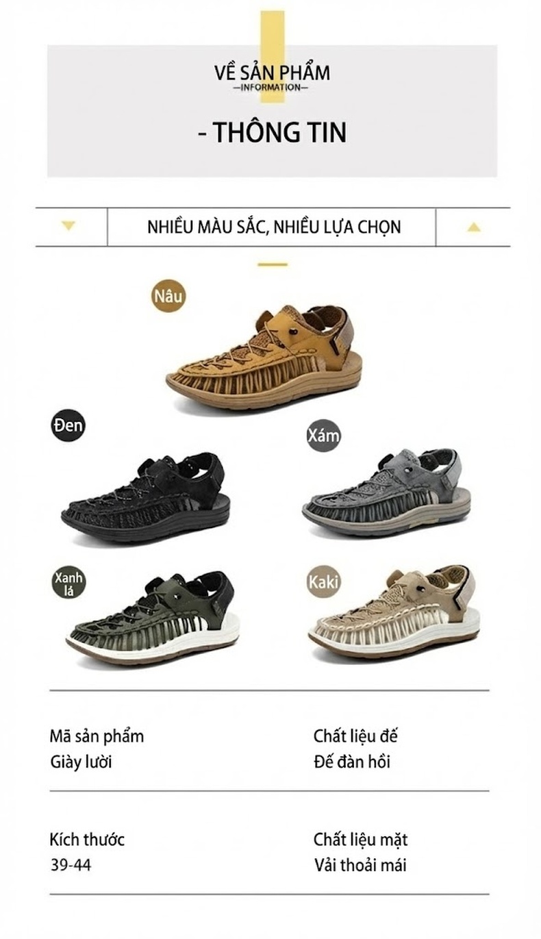 Sandal Nam Quai Dán Bện Dây Thoáng Khí Đế Cao 2cm chi tiết 16