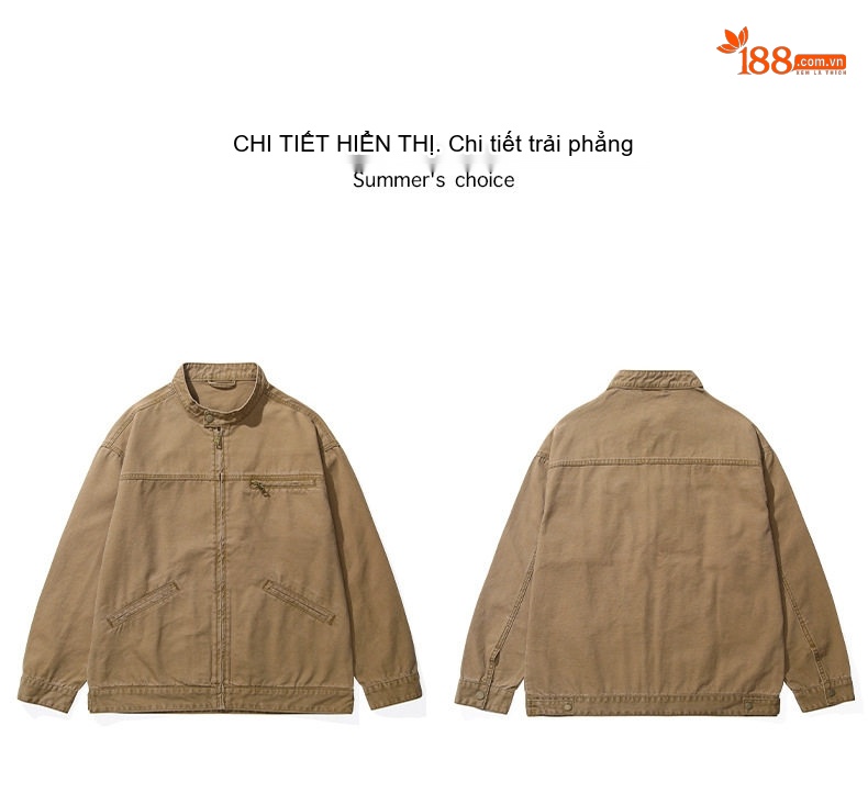 Áo Khoác Jean Nam Cổ Trụ Dáng Suông Rộng Phong Cách Mỹ Retro Màu Xanh Denim chi tiết 13