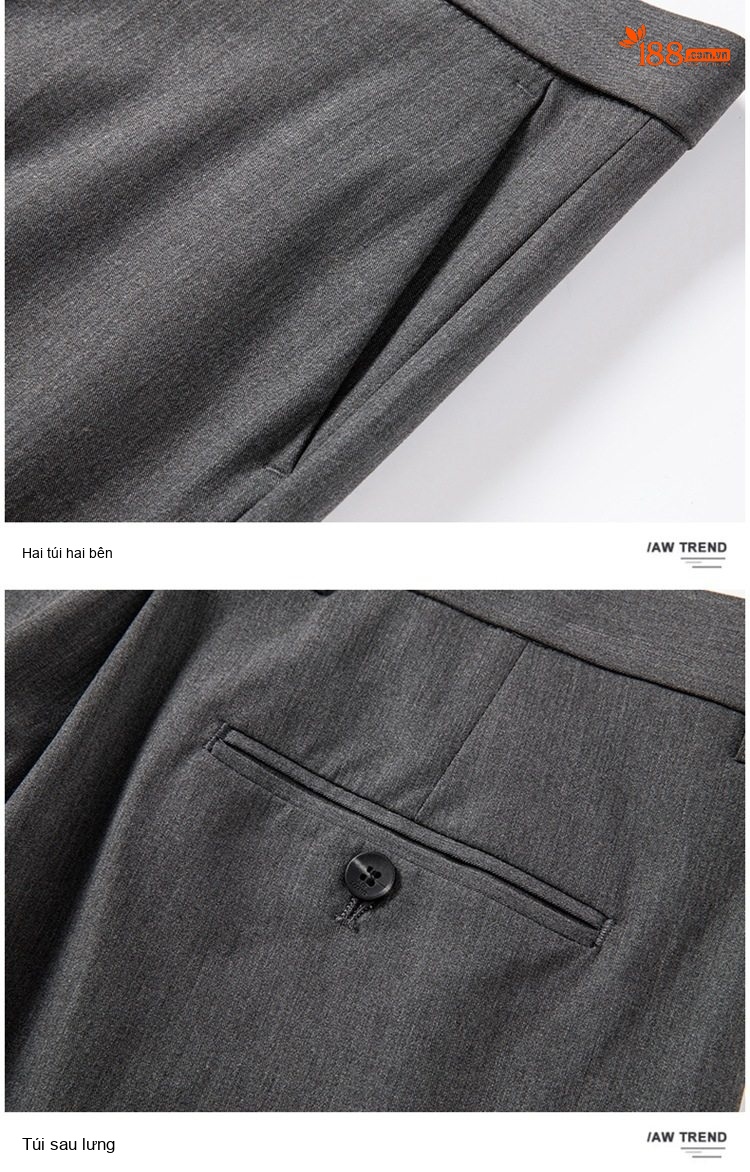 Quần Âu Nam Dáng Slimfit Vải Co Giãn Chống Nhăn Màu Đen, Xám, Xanh Navy chi tiết 33