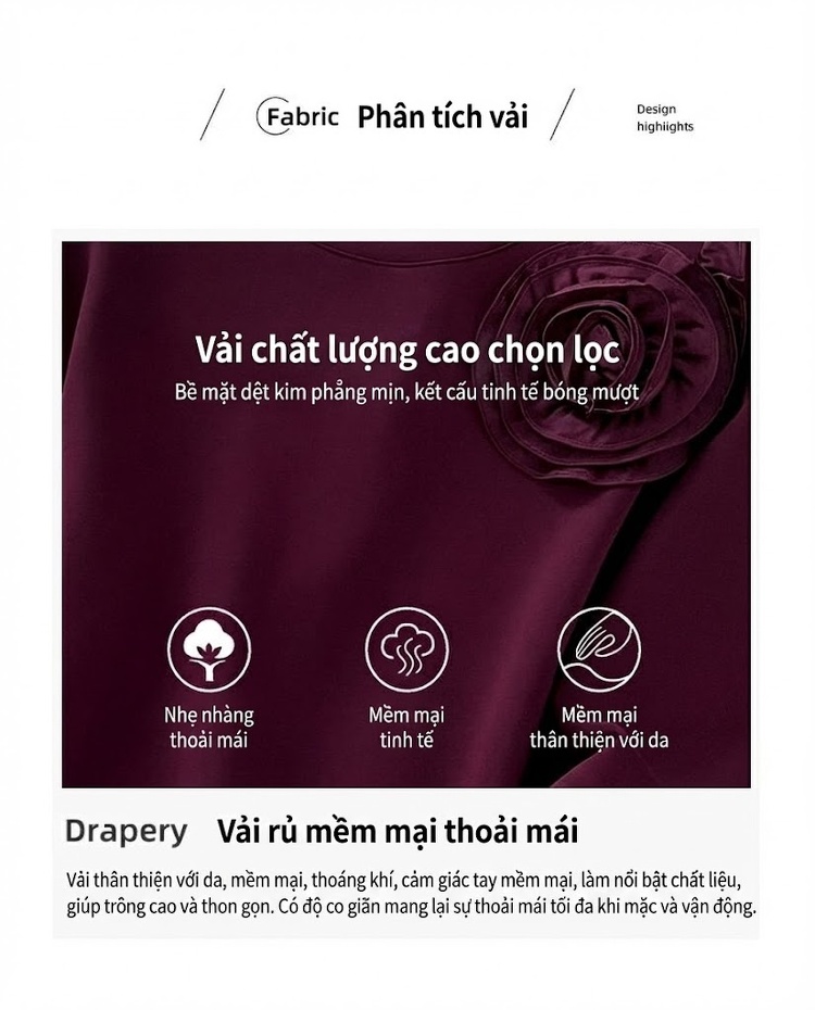 Set bộ quần áo thể thao nữ tay dài dáng rộng thiết kế hoa hồng chi tiết 4