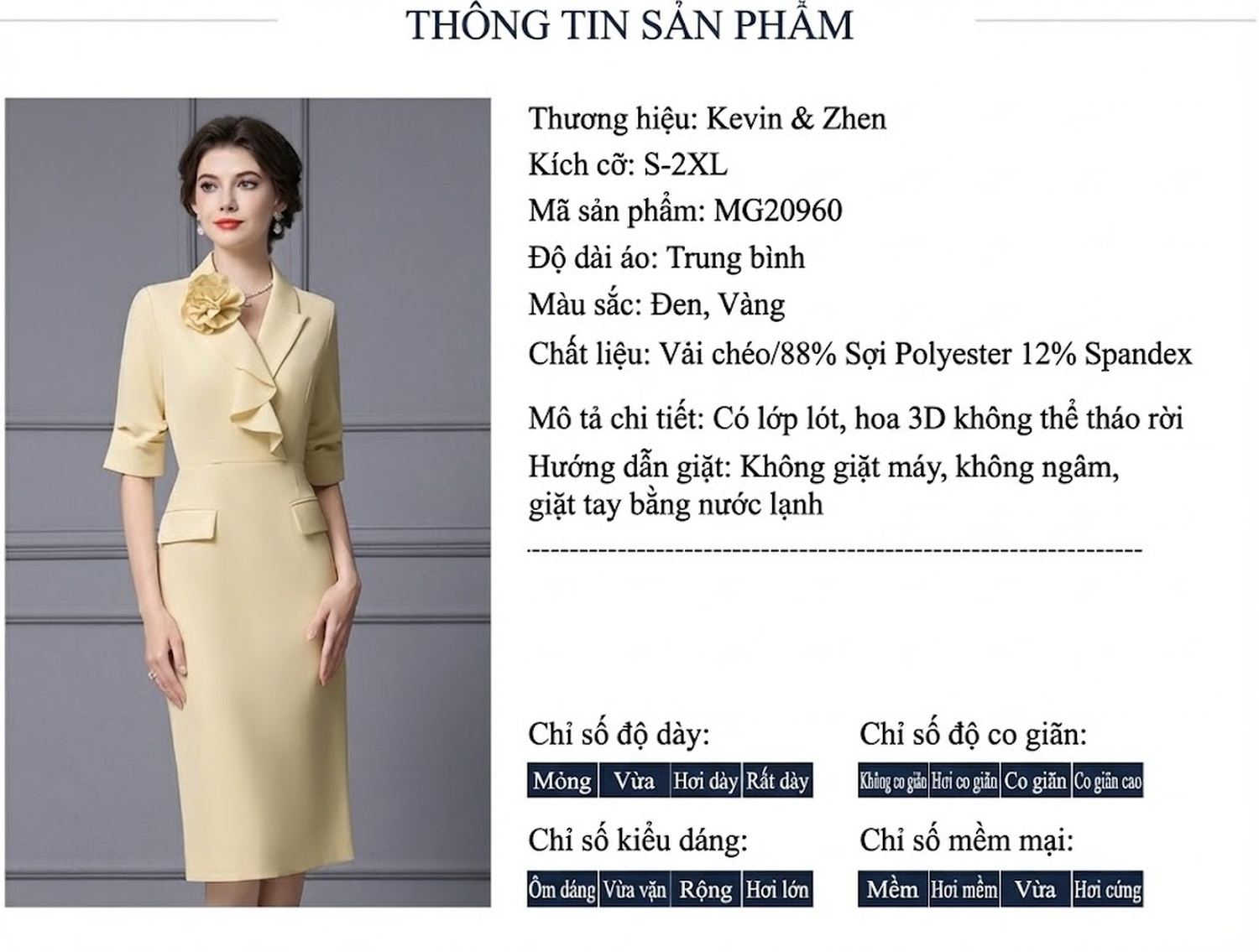 Váy Liền Thân Thu Đông Cao Cấp Thiết Kế Thanh Lịch Màu Vàng, Đen chi tiết 18