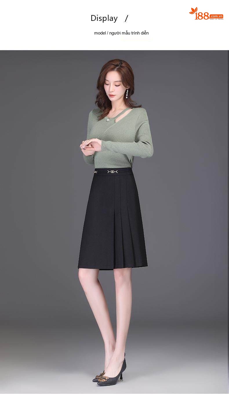 Chân Váy A Line Nữ Dáng Dài Công Sở Thanh Lịch Màu Đen, Xám chi tiết 9