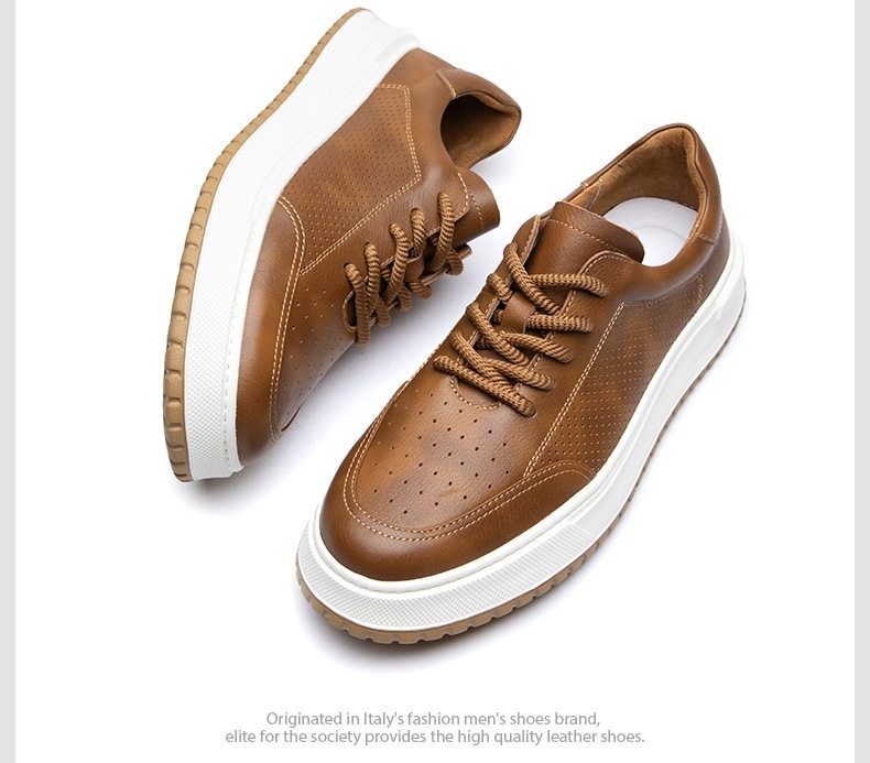 Giày Sneaker Nam Da Thật Thoáng Khí Chiều Cao Đế Khoảng 3.5cm Màu Trắng, Đen, Nâu chi tiết 19