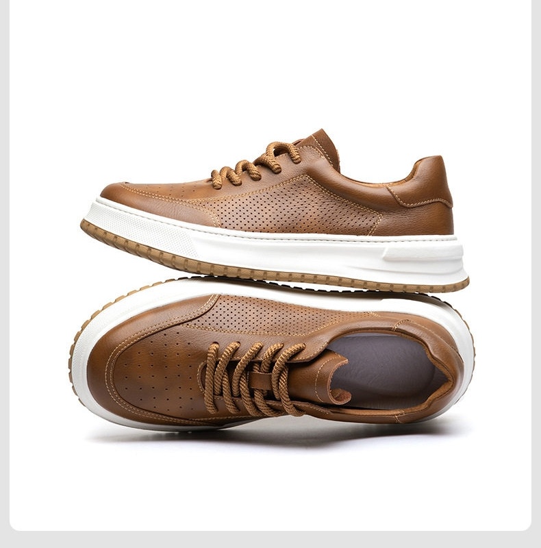 Giày Sneaker Nam Da Thật Thoáng Khí Chiều Cao Đế Khoảng 3.5cm Màu Trắng, Đen, Nâu chi tiết 20