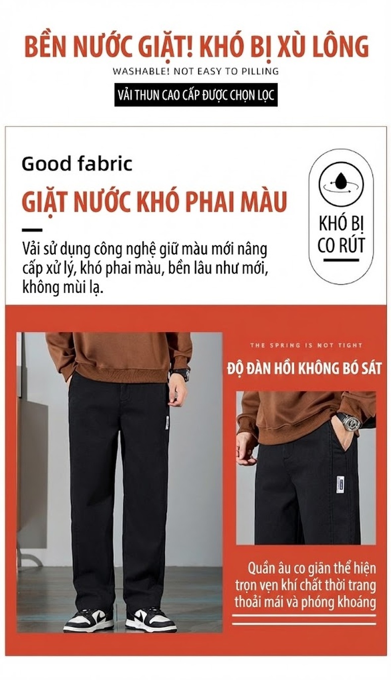 Quần Dài Nam Ống Suông Lót Lông Cừu Giữ Nhiệt Co Giãn Màu Đen, Xám, Nâu, Xanh Navy chi tiết 7