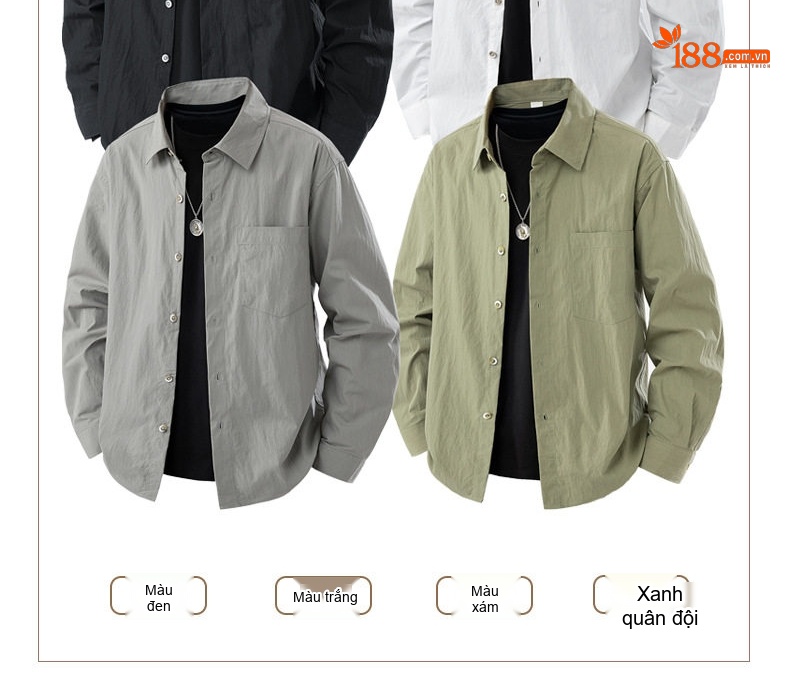 Áo Sơ Mi Nam Dáng Rộng Phong Cách Hàn Quốc Tay Dài Màu Xám, Trắng, Xanh Olive, Đen chi tiết 7