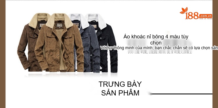 Áo Khoác Bông Nam Cổ Lông Cừu Non Vải Cotton Dày Dặn Màu Nâu, Đen, Xám chi tiết 17